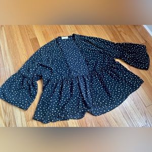 Altar’d State Black White Bell Sleeve Cardigan Shirt, Medium